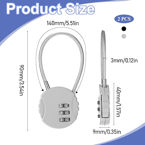 Miniatura 2 de Paquete de 2 cerraduras de combinación pequeña de 3 dígitos, mini candado de combinación reiniciable, candado para equipaje al aire libre,