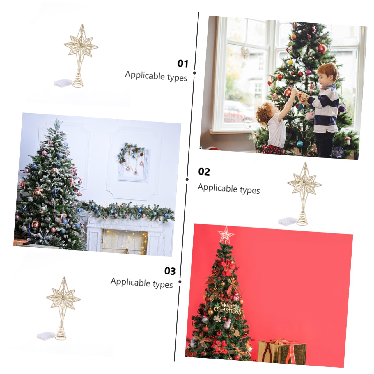 MAGICLULU 2 Pièces Étoile de Noël octogonale en Haut du Sapin Haut de l'arbre de fête des Arbres du Festival des étoiles de métal cimier Sapin de Noel Christmas Tree Topper décor Bureau