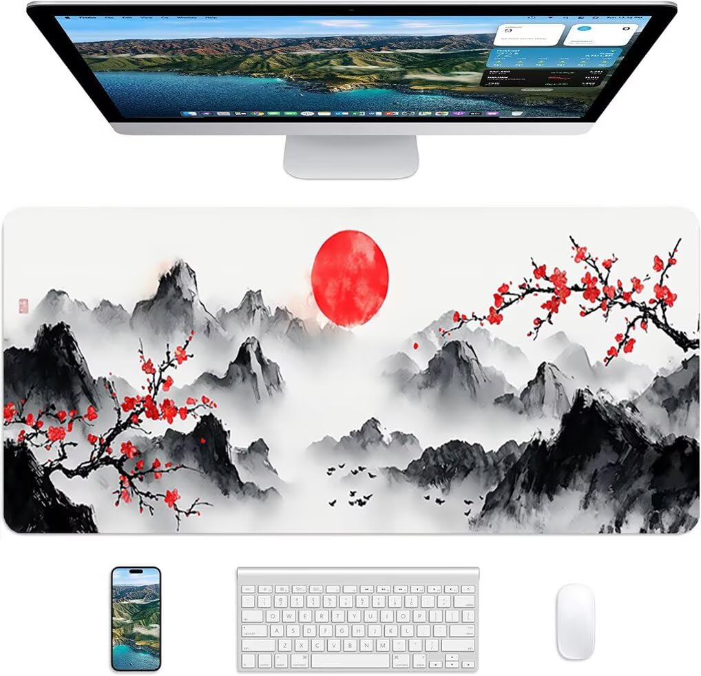 Wxuaixnn Fiore Tappetino per Mouse Gaming XXL, 160x80cm Tappetino da Scrivania, Paesaggio Mousepad con Bordi Cuciti per Gamer e computer portatilea, Migliora la Precisione e la velocità -9829