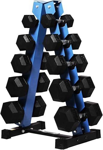 RitFit Juego de mancuernas hexagonales de goma de 250 libras300 libras con estante para pesas, múltiples opciones de color disponibles, gran equipo