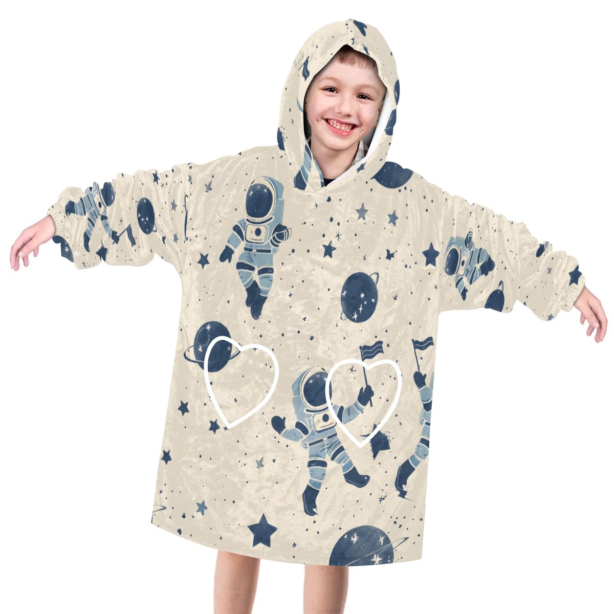 Pardick Wearable Blanket Hoodie for Kids, Robust Astronaut Fleece Sweatshirt Blanket Oversized Blanket Sweatshirt with Pocket Flannel Warm Hooded Blanket 6-10 Year Old Girl Boy Gift, One Size
