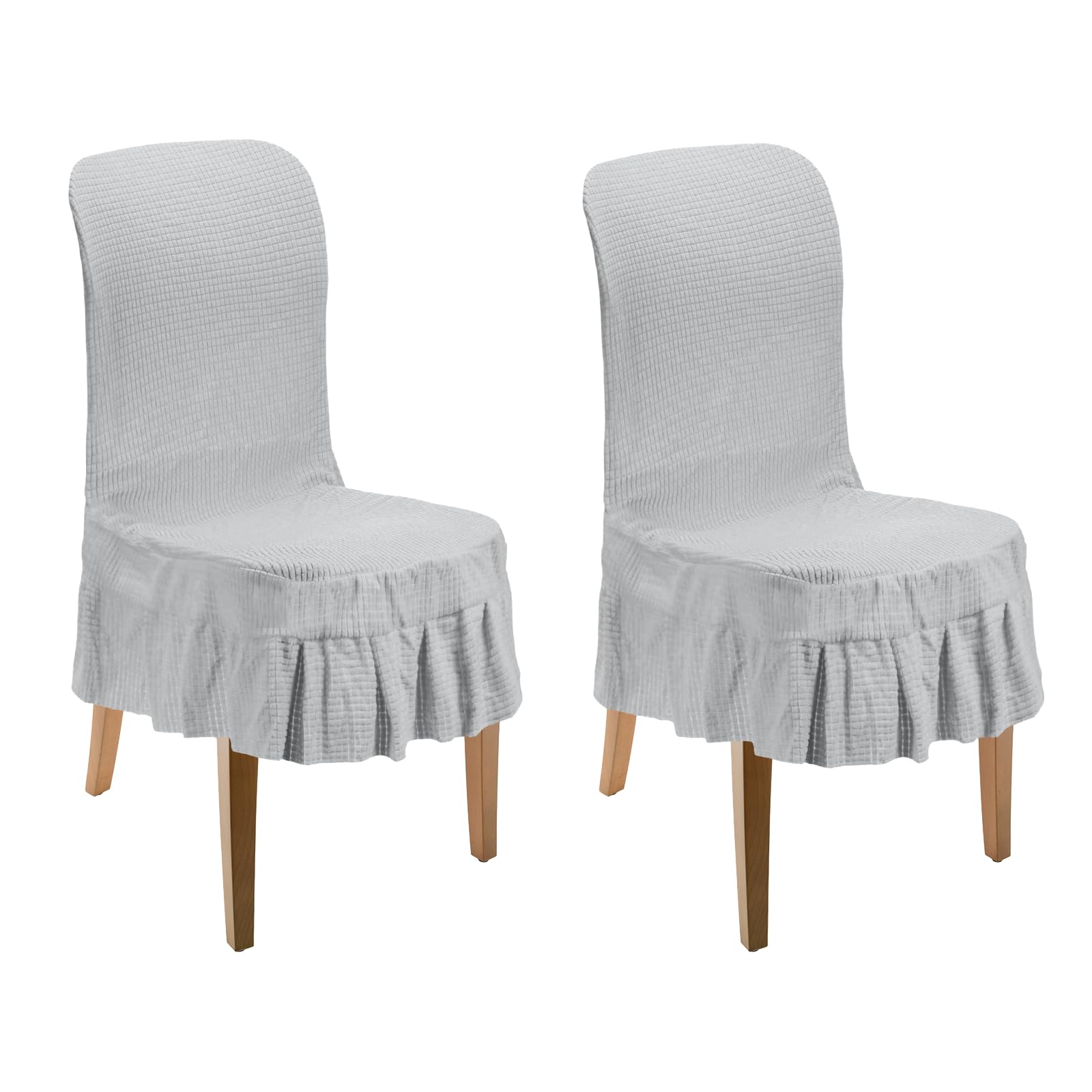 Housse de chaise de salle à manger grise avec jupe plissée