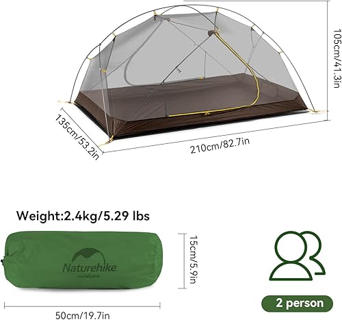 Miniatura 5 de Naturehike Mongar - Tienda de campaña para mochileros para 2 personas, ligera para 3 estaciones, impermeable, para senderismo, barras transversales