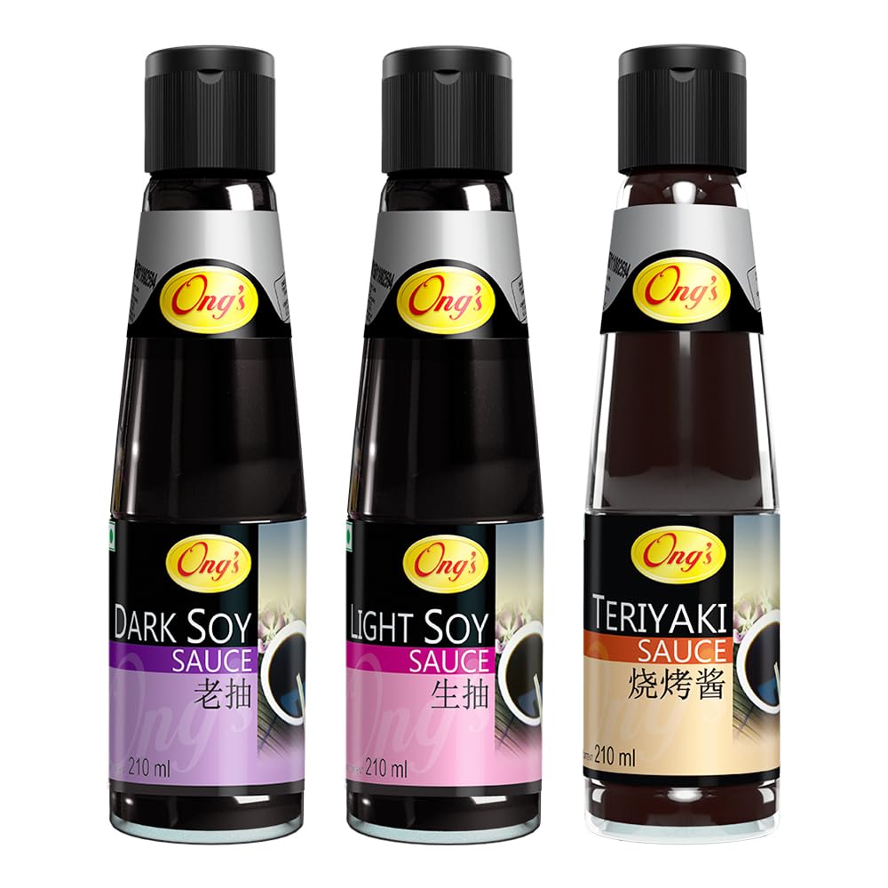 ONG'S Dark Soya Sauce| Light Soy Sauce | Teriyaki Sauce (210 ml each) | combo pack of 3 | product of Singapore |
