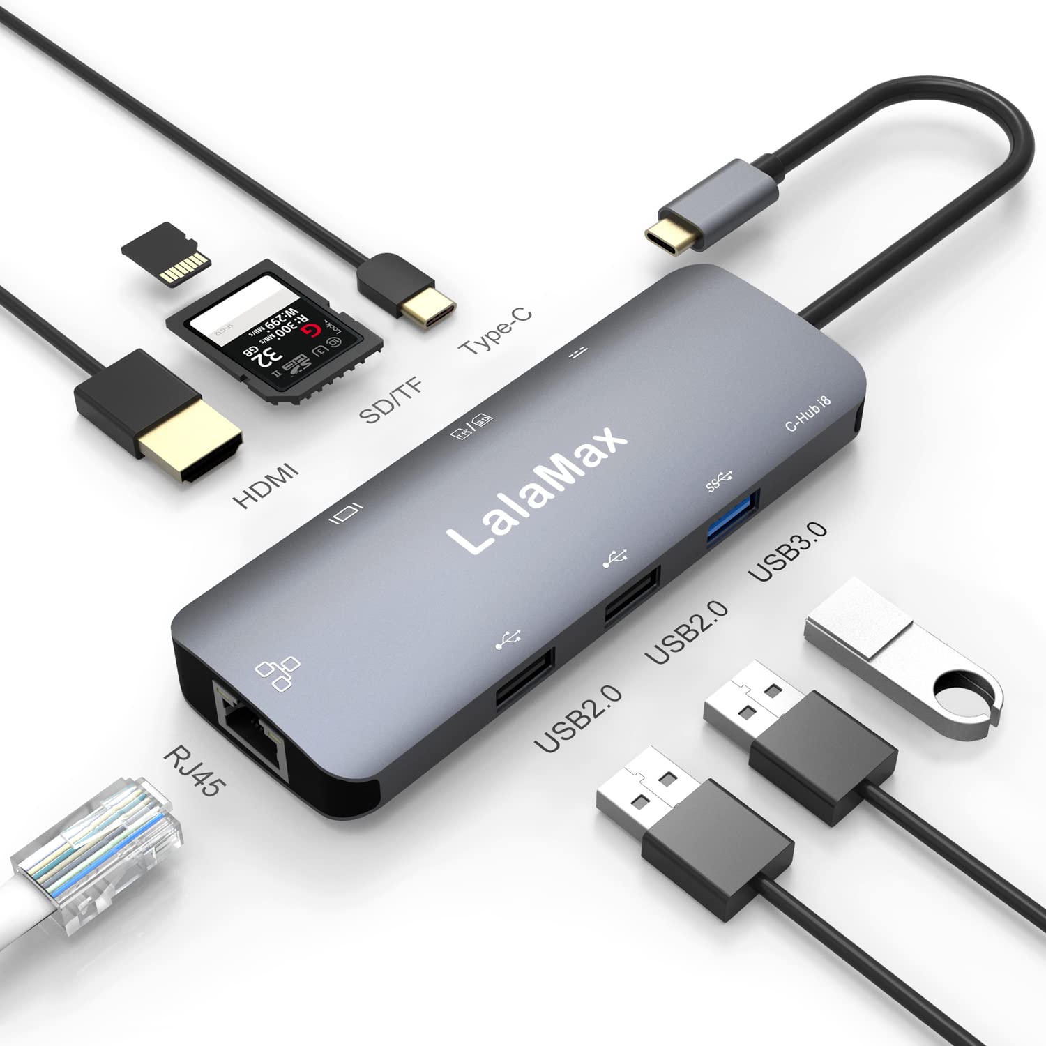 Koncentrator USB C do MacBooka Pro 9 w 1, HDMI 4K, Ethernet, czytnik kart SD/TD, USB 3.0, VGA, USB 2.0 i zasilaczem, adapter USB C, kompatybilny z MacBook/Windows
