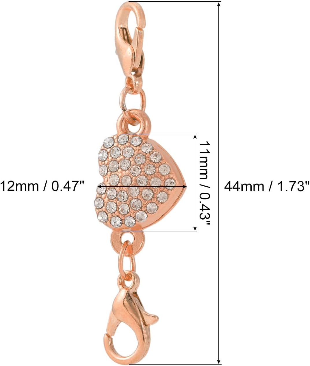 uxcell 8Pcs Jewelry Clasps, Heart Rhinestone Clasps Locking Closures with Lobster Clasps for Bracelet Necklace (Rose Gold) - Image 2