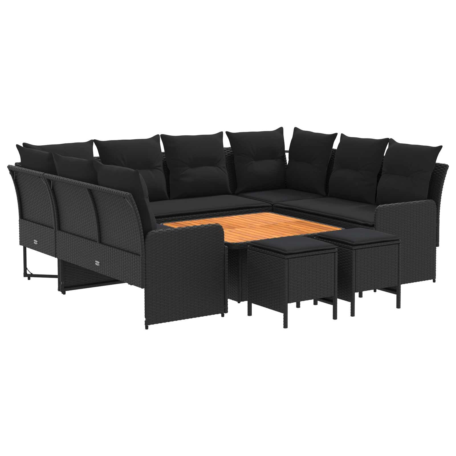 Makastle Salon de Jardin 8 pcs Rotin PE Noir avec Table