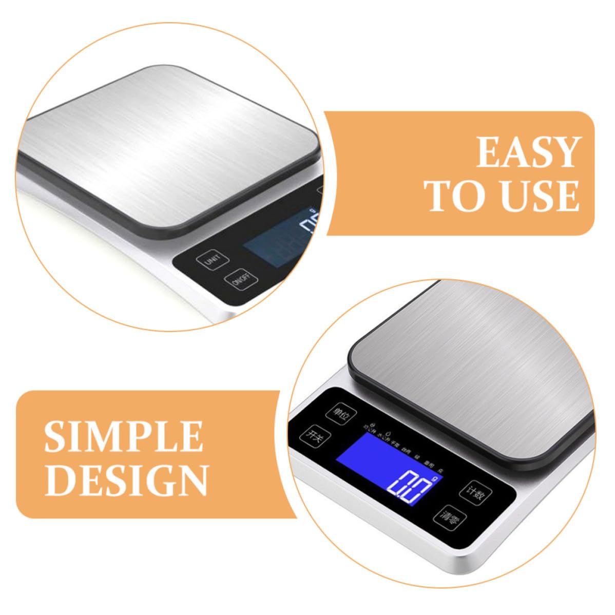 CRAFTHROU Báscula Electrónica de Cocina Acero Inoxidable Alta Precisión Pantalla Clara Portátil para Alimentos y Joyería Función Tara Recargable