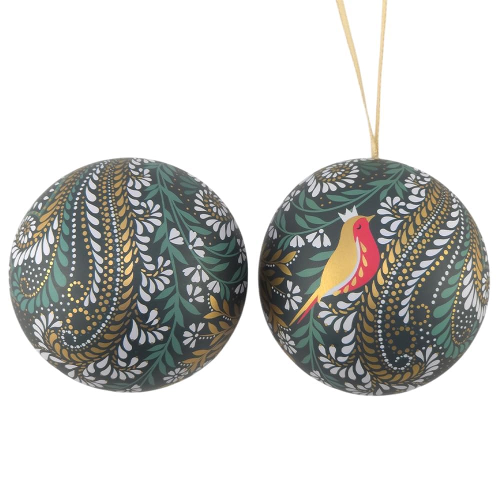 That's Crackers Green Paisley Robin | Fillable Tinware Christmas Bauble | Sara Miller| 7cm Wide