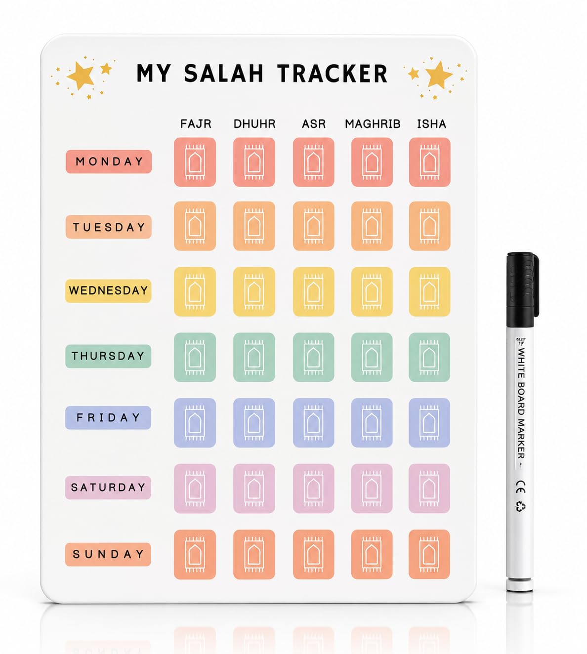 premium acrylic namaz tracker wall sign | erasable daily islamic prayer chart for kids & adults | modern clear salah board, home & mosque islamic decor | compact (pack of 01, 28 x 20 cm)