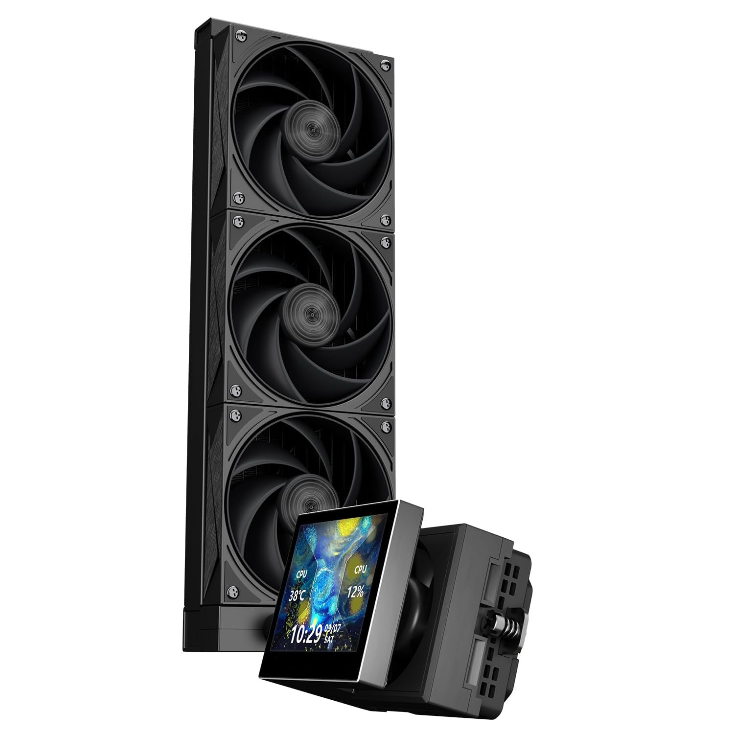TR-Thermalright Stream Vision 360 Black Liquid CPU Cooler, schermo LCD IPS da 3,5 pollici con risoluzione 680 x 480 magnetica, testa fredda con ventola incorporata integrata, radiatore da 360 mm, per