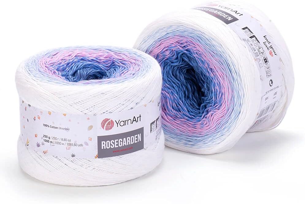 Yarn Art Flowers Rosegarden 100% Cotton 250gr 8.80 oz 1094yds Multicolor Cotton Yarn Rainbow Crochet Yarn Spring Summer (301)