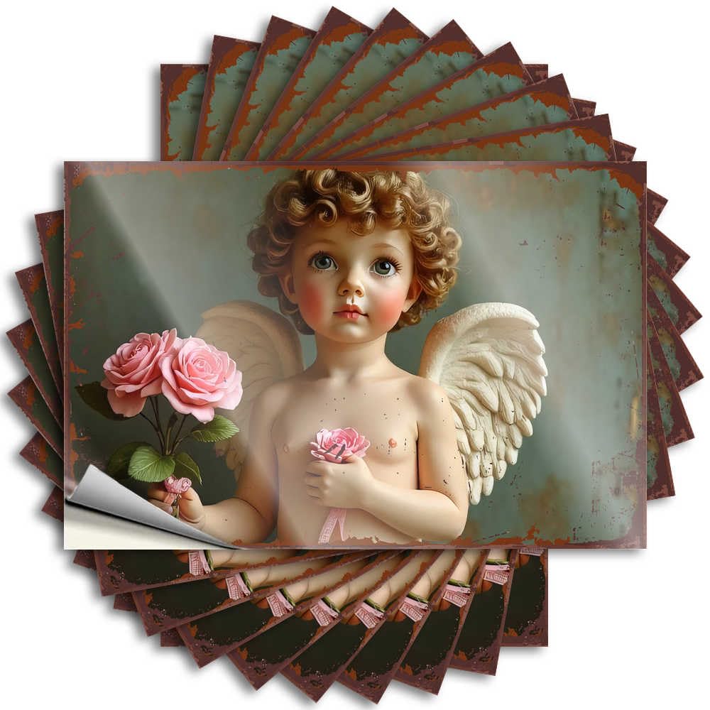 Tattoos Fall, Inside Bottle Charming Angel with Pink Roses: A Whimsical Artwork | Tiki Bar Decorations(6X9CM)