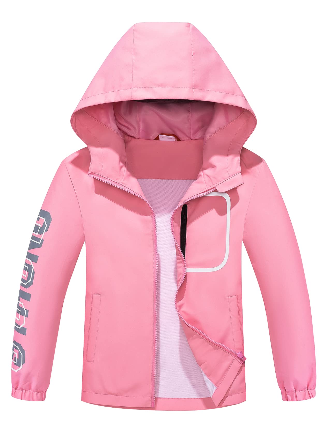 Dziecięca kurtka przeciwdeszczowa dla chłopców i dziewczynek, kurtka przejściowa, funkcyjna z kapturem, Rosa, 140
