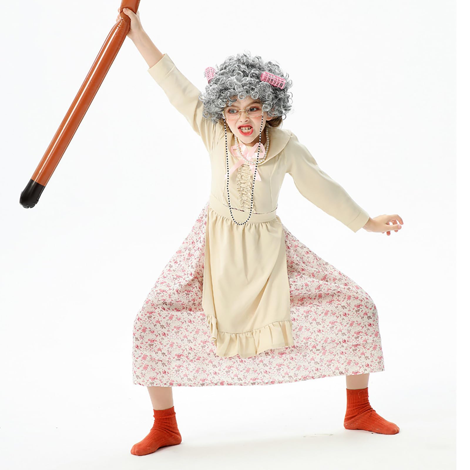 Generisch 100 Giorno di Scuola Bambini Vecchia Signora Costume Ragazza Nonna Vestito 100 Anni Nonna