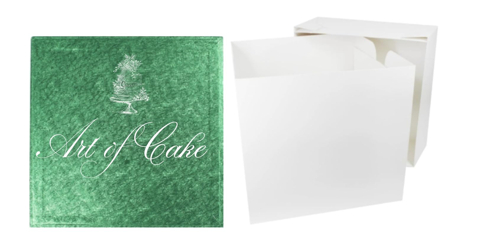 Art of cake* SQUARE CAKE BOARD AND WHITE TALL CAKE BOX (14 inch, Green)