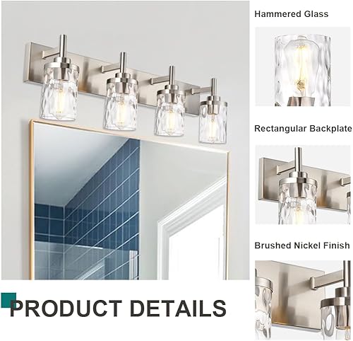 Miniatura 3 de 4 luces modernas para tocador de baño, iluminación de baño de 31 pulgadas, lámpara de pared de níquel cepillado, lámpara de pared arriba y abajo,