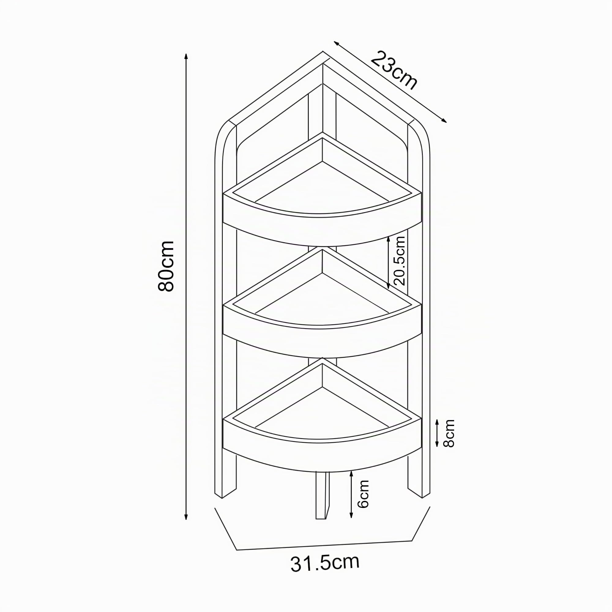 [en.casa] Eckregal Tervola Badregal mit 3 Ablagen Badezimmerregal 80 x 23 x 23 cm Standregal Kücheregal Schwarz/Bambus