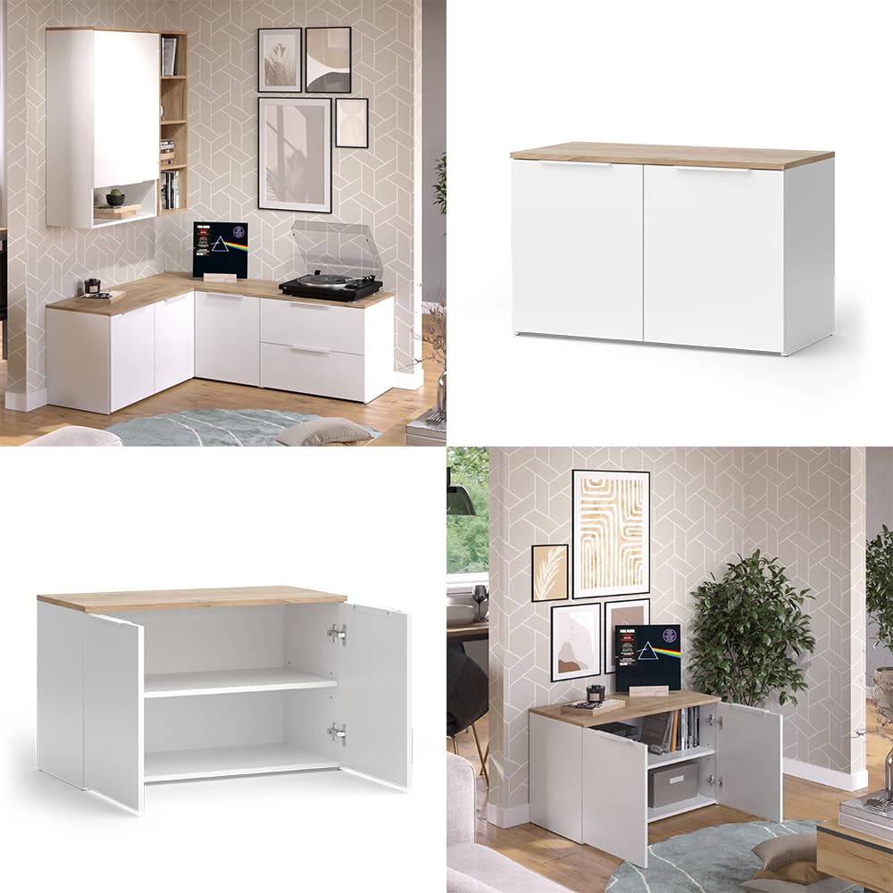 Vicco Credenza Wido, Bianco/Sonoma, 80 x 50 cm con 2 porte, adatto per riporre abiti e oggetti per la casa