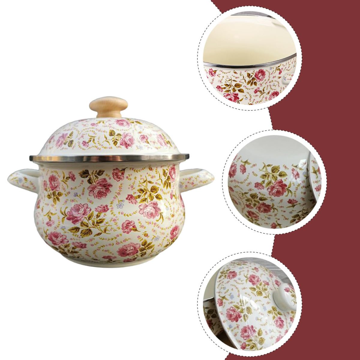 SHERCHPRY Pentola per Zuppa Casalinga in Smalto 18 Cm Doppia Maniglia e Coperchio, Pentola per Brodo Domestica a Fondo Piatto, Utensile da Cucina Pratico per Pasta, Riso e Zuppe
