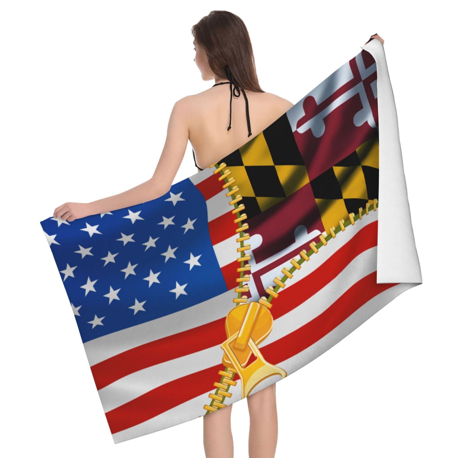 HLBSDM Microfiber America Flag and Maryland Flag Beach Towel Quick Dry Soft Sand Free Beach Towels for Pool Swim Beach Lightweight Thin Towels