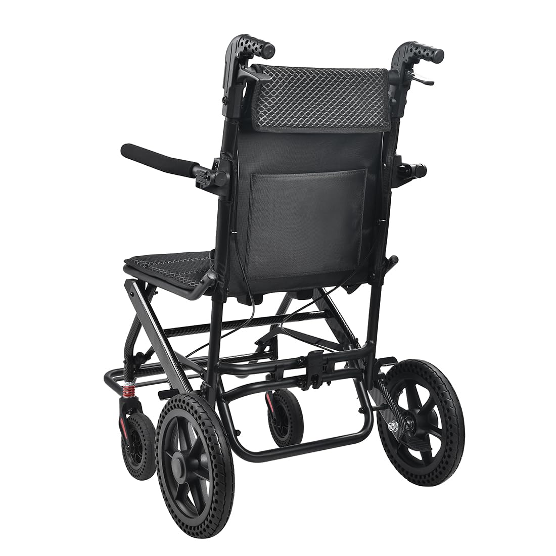 Sedia a rotelle per il trasporto con manico telescopico, 11 kg, pieghevole, per adulti e anziani, in lega di alluminio, pneumatici a nido d'ape ammortizzante, portata 110 kg, portata 46 cm