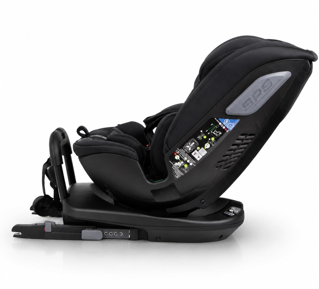 Silla de Coche i-Size 40-150 cm Grupo 0 1 2 3, ISOFIX + Top Tether, Giro 360°, Contramarcha hasta 105 cm, Reclinable – Asalvo Panafix Negro