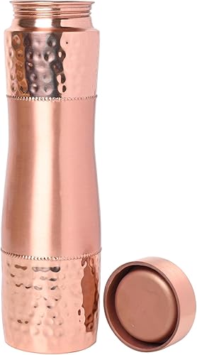 Miniatura 4 de Botella de agua de cobre puro de boca ancha, capacidad de 33.8 fl oz (33.81 onzas líquidas) para beneficios de salud ayurveda (liso)