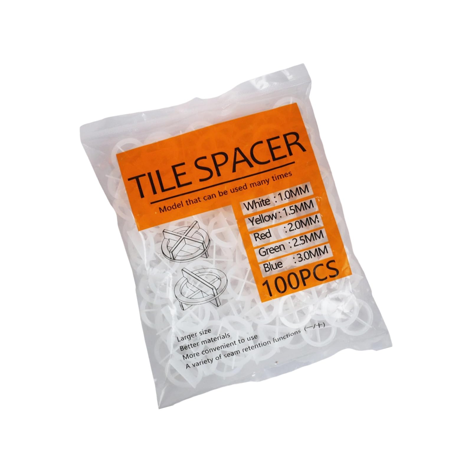 Buxuaaaa 1.0Mm Spacer Set, 100-Pack Pp Floor And Wall Installation With 1Mm 2Mm 3Mm Spacers Round Tiles Spacers