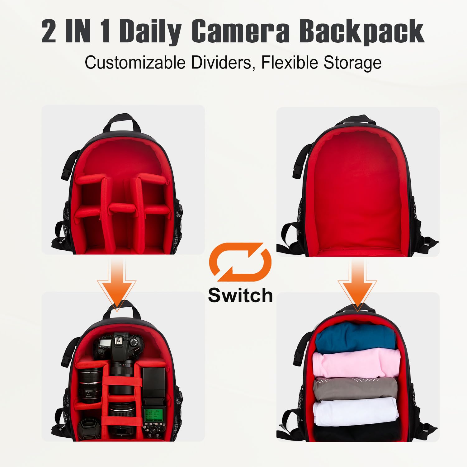 Zaino per fotocamera, LP Zaino unisex impermeabile per attrezzatura fotografica, custodia per fotocamera DSLR/SLR, obiettivi, treppiede e accessori, compatibile con Nikon, Canon, Sony, Olympus, Panaso