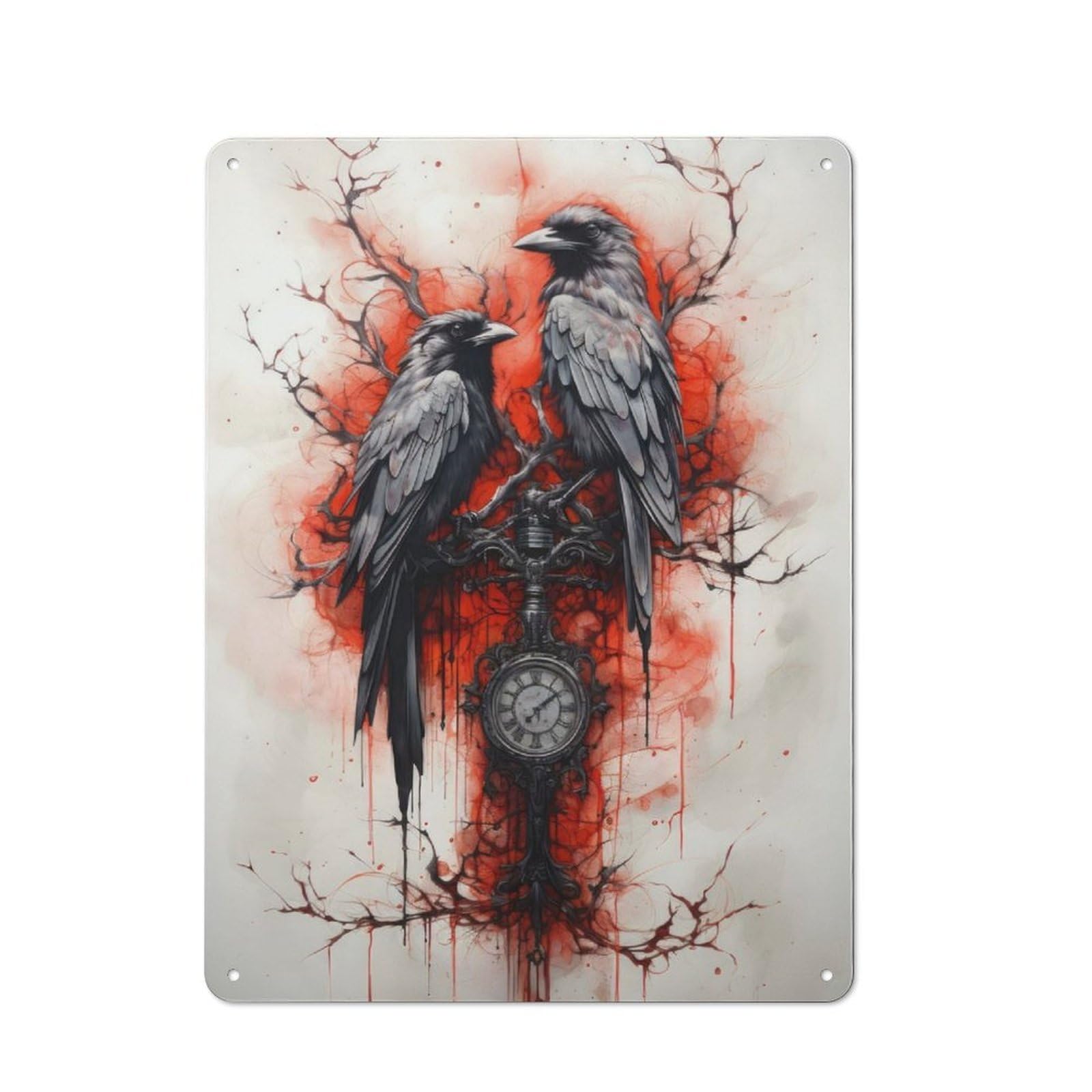 Crow Ravens Ink Retro Metal Wall Decor 40x30cm, Metal Sign for Pub, Home Bar, Shed Or Man Cave, for Relaxed Wall Styling