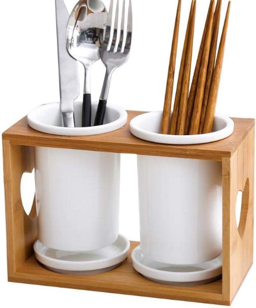 Boolij 箸立て カトラリースタンド カトラリーホルダステンレス製 箸立ては高級ステンレス い素材を使用し カトラリーケースセット 土台は木製 内祝い ブラウン スタンドの耐久性を確保します