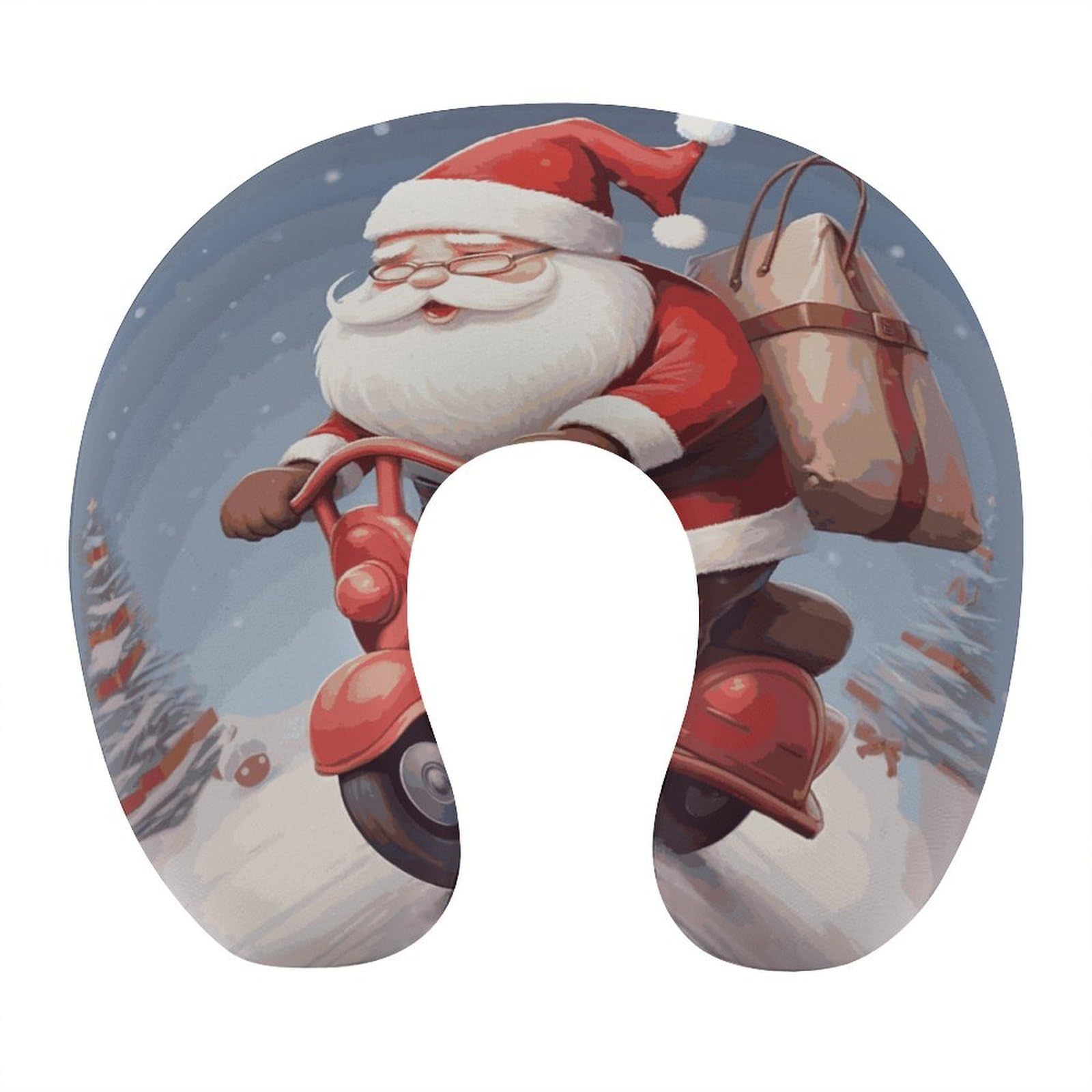 FekiLoot Santa Claus on Scooter Travel Pillow U Shaped Neck Pillow Comfortable Memory Foam Pillow Portable Soft Headrest Lightweight Neck and Head Support for Planes Trains Self-Driving Cars