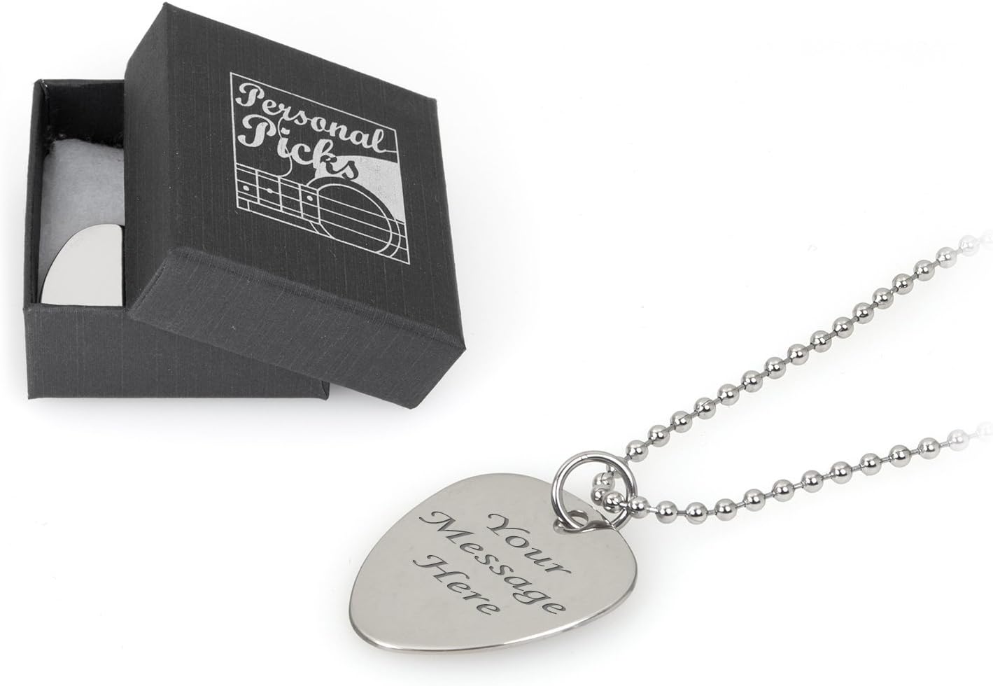 – Personalised Plectrum Ballchain Necklace - Engraved with Your Custom Text