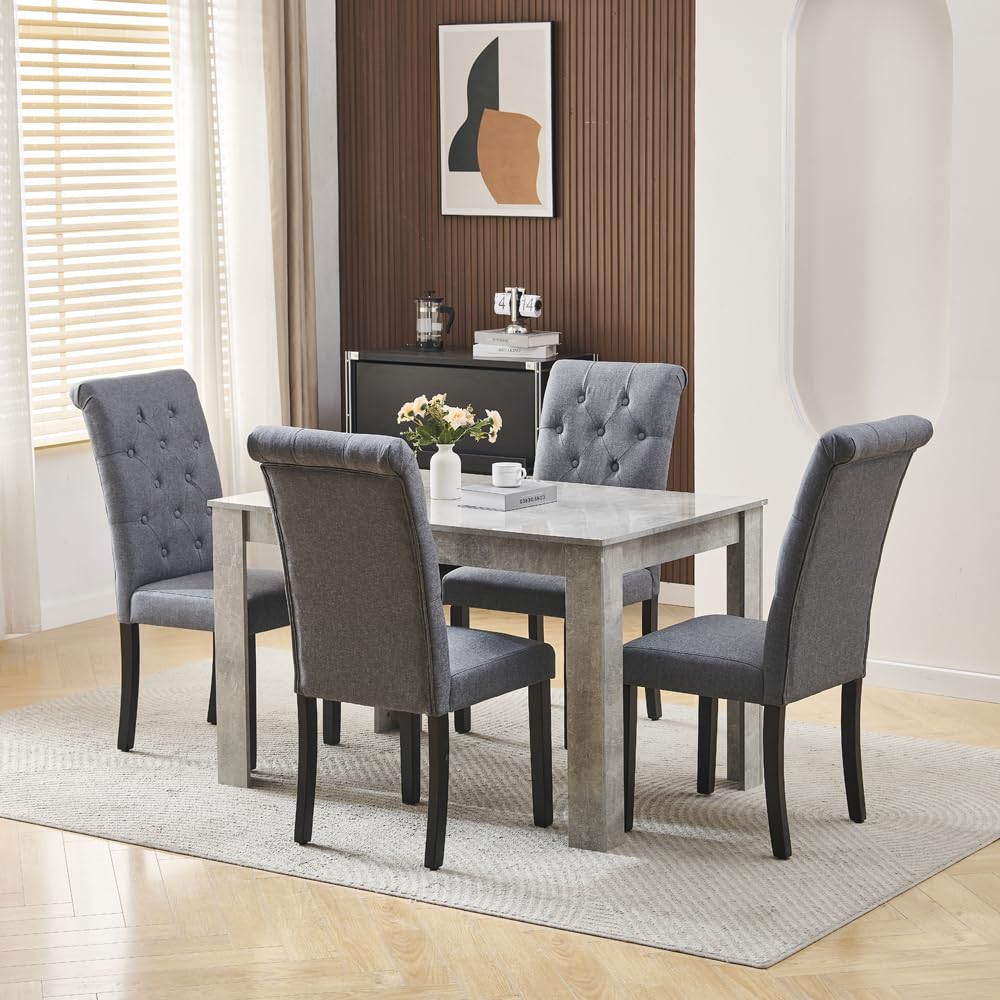 Menaka Modern Wooden Dining Room Table and Chairs Set of 4 for Small Space, 5 Pieces Rectangular Kitchen Table with 4 Chairs (110cm black table and 4 black leather chairs#1) — view 63