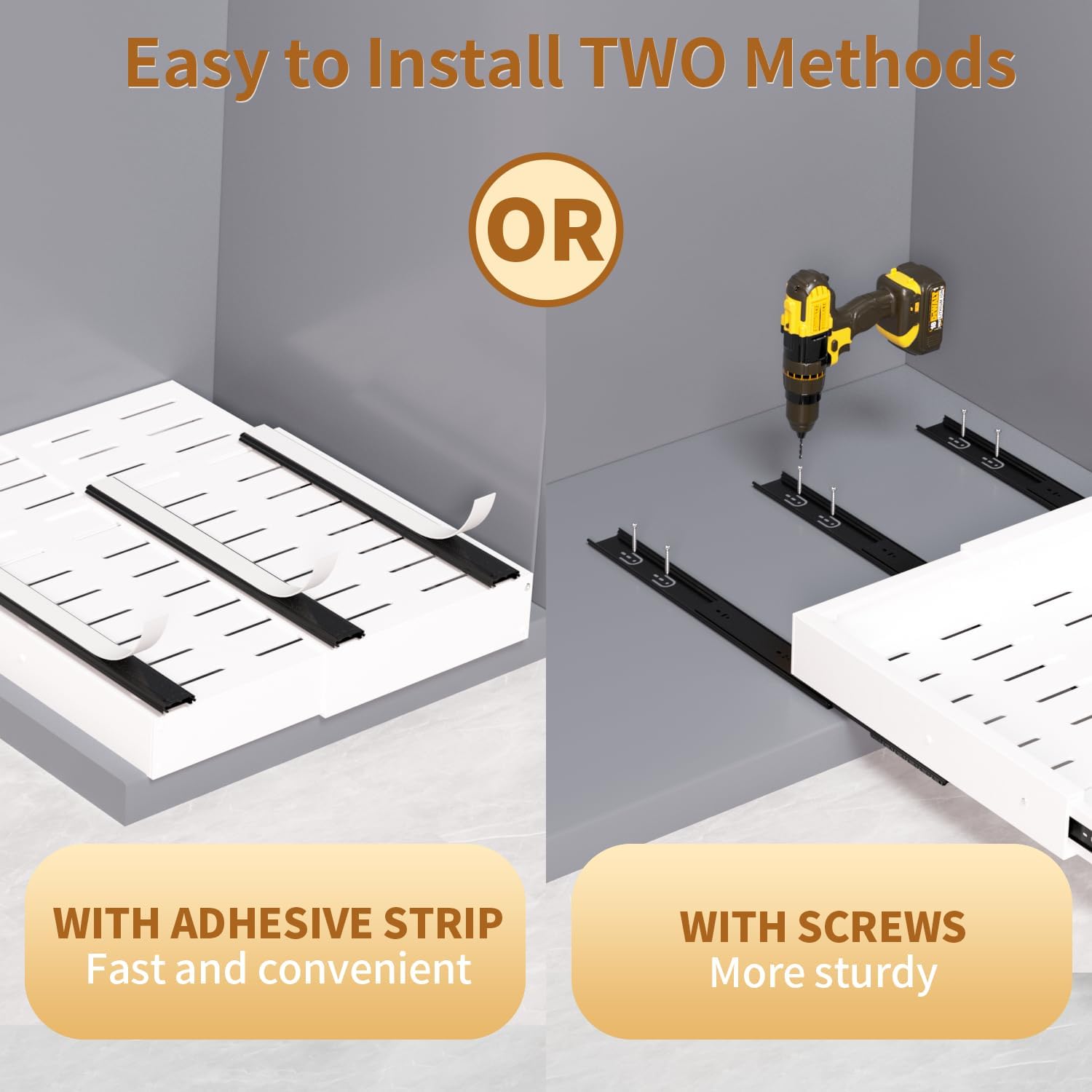 Pull Out Cabinet Organizer for Kitchen,Full Expandable Width 12"-19" Depth 16"-22" Cabinet Drawers Slide Out No Drill Adhesive,Cabinet Pull Out Shelves for Kitchen Pots Pans Spices 2Pack