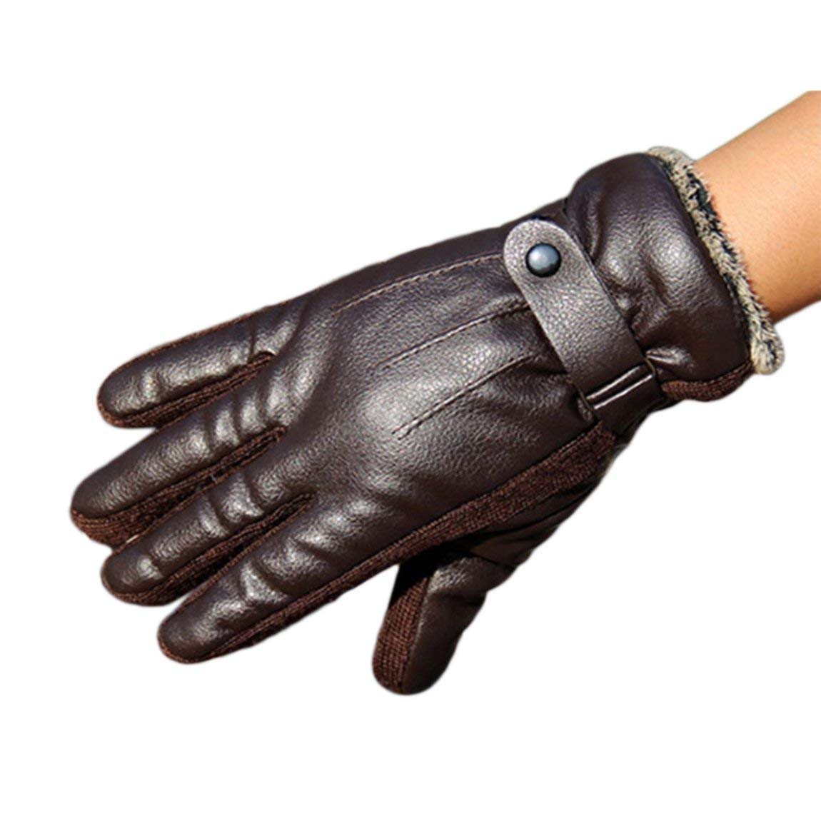 Unisex-Rękawiczki Dla Dorosłych Męskie Zimowe Rękawiczki Skórzane Rękawiczki Welurowe Thinsulate Finger Nowoczesne Casualowe Rękawiczki Z Podszewką Ciepłe Zimowe Rękawiczki/Brown/One Size