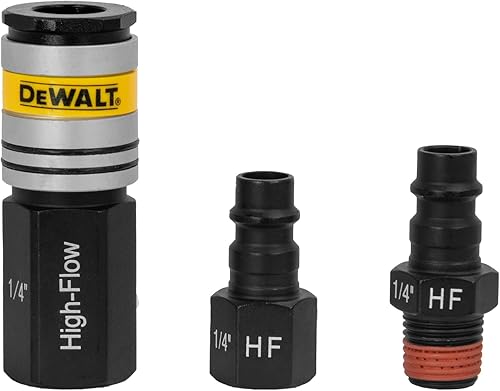 DEWALT Kit de acoplador de alto flujo de 3 piezas (1 unidad) y enchufe NPT de 1/4 pulgadas (2 piezas) (DXCM036-0203)