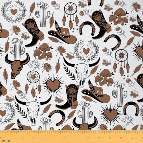Best Material for Cowboy Boots: A Fabric Guide 14 Western Farmhouse Style Fabric by The Yard,Brown Cow Skull Boots Hats Outdoor Fabrics,Cowboy Room Decor Fabric,Tropical Cactus Mushrooms Flannel Polyester Fabric,3 Yards,108' L x 59' W,108' L x 59' W