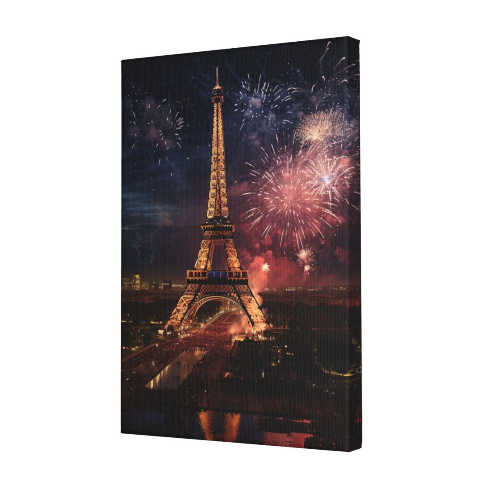 FodPand Eiffel Tower Fireworks Canvas Wall Art for Living Room Wall Decor 12"x18" Modern Artwork Painting Pictures Hanging Canvas Prints Aesthetic Wall Art for Bedroom Bathroom Office Wallart Decor