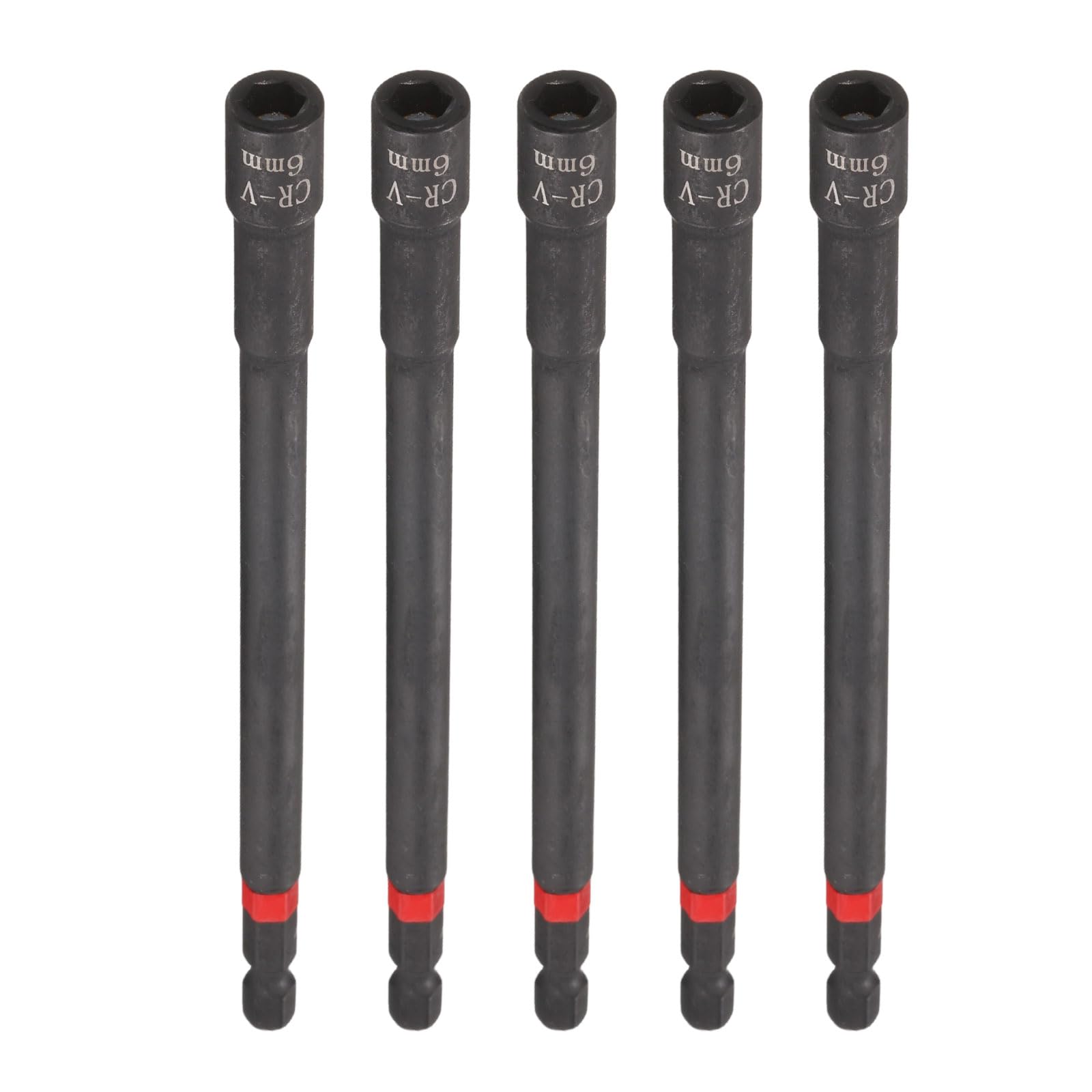 sourcing map 5pcs Nut Driver Drill Bit 6mm Metric Socket 1/4" Hex Shank 6" (150mm) Long Magnetic 6-Point Sockets Quick Change Phosphated CR-V Steel Bolt Setters for Power Drill Drivers, Black — image 1