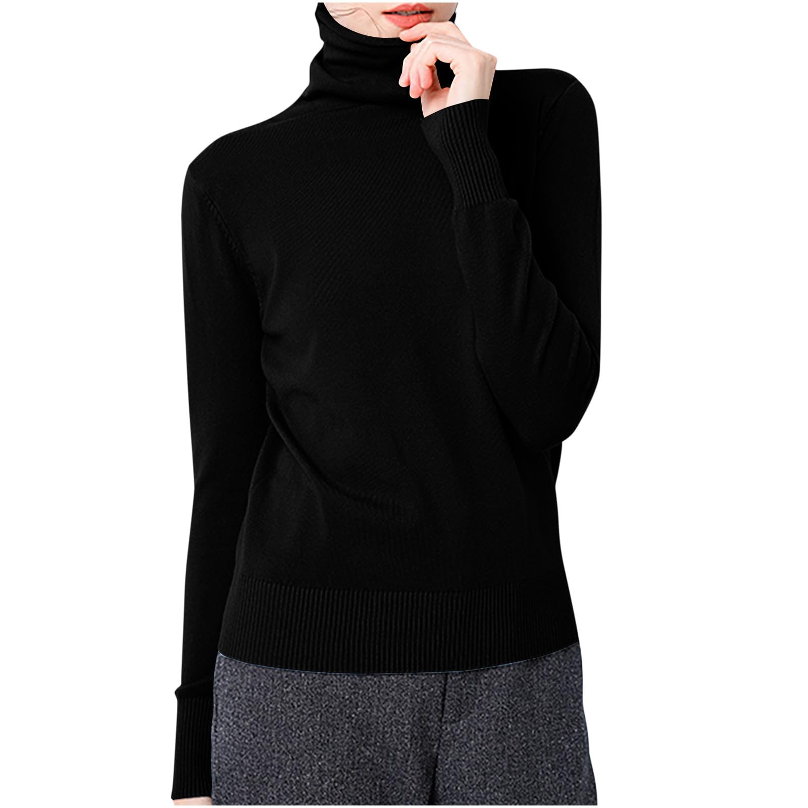 Cashmere Turtleneck Sweaters for Women Oversized Fall Long Sleeve Soft Dressy Casual Solid Color Pullover Tops