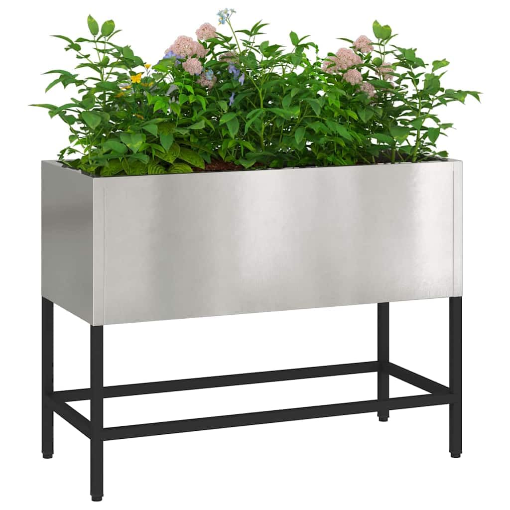 Hothingwell Podwyższona taca ogrodowa srebrna 60x26x45 cm stal nierdzewna | Nowoczesna konstrukcja, odporna na warunki atmosferyczne, łatwa do czyszczenia, prosty montaż za pomocą śrubokręta