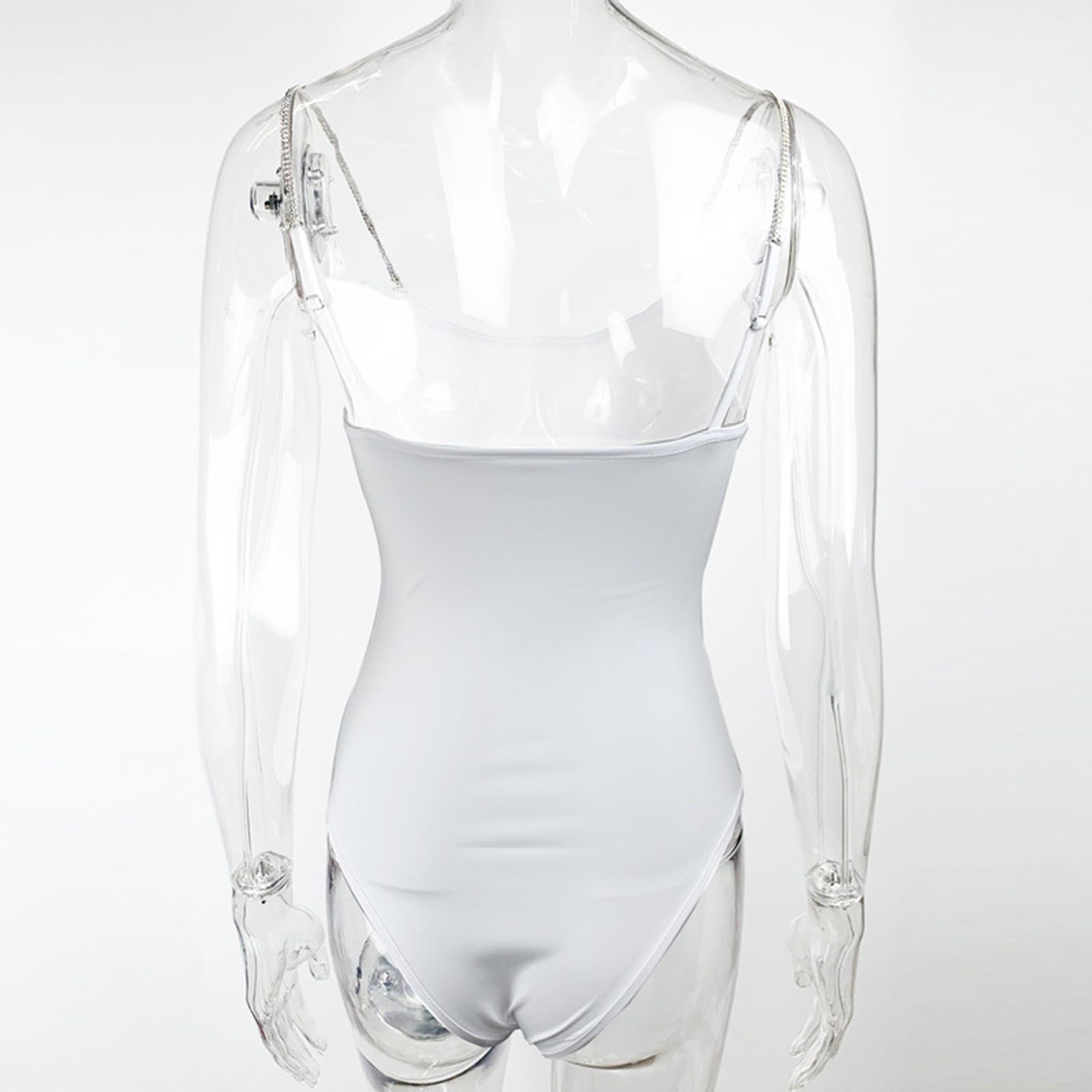 ISCBAFYX Body da Donna con Strass, Spalline Sottili, Gamba Alta, Senza Maniche, Top Estivi, Abiti Eleganti da Festa
