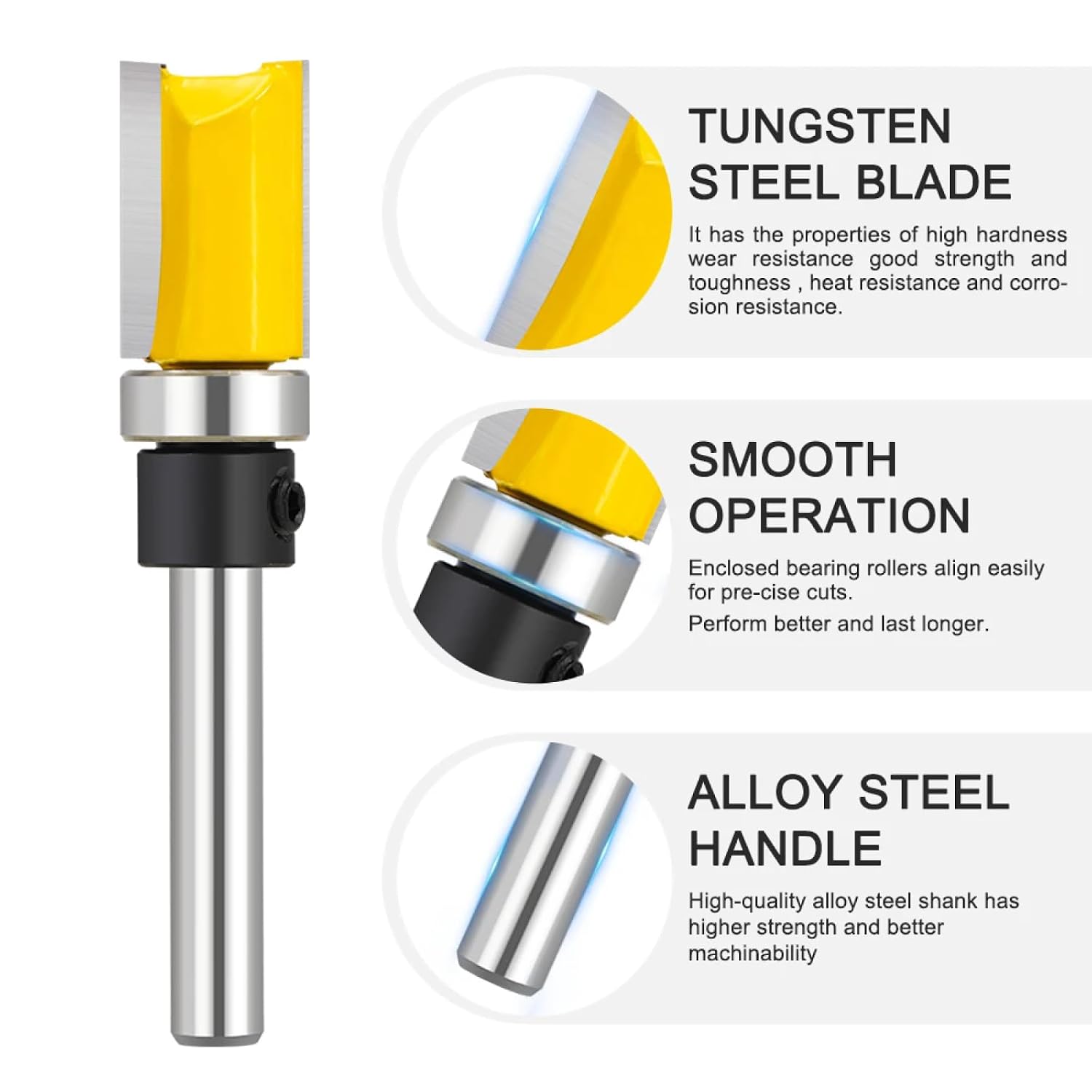 Straight Bit 1/4" Shank 3pcs Tungsten Carbide Double Flute Router Bits Milling Cutter for Wood Woodwork Tool