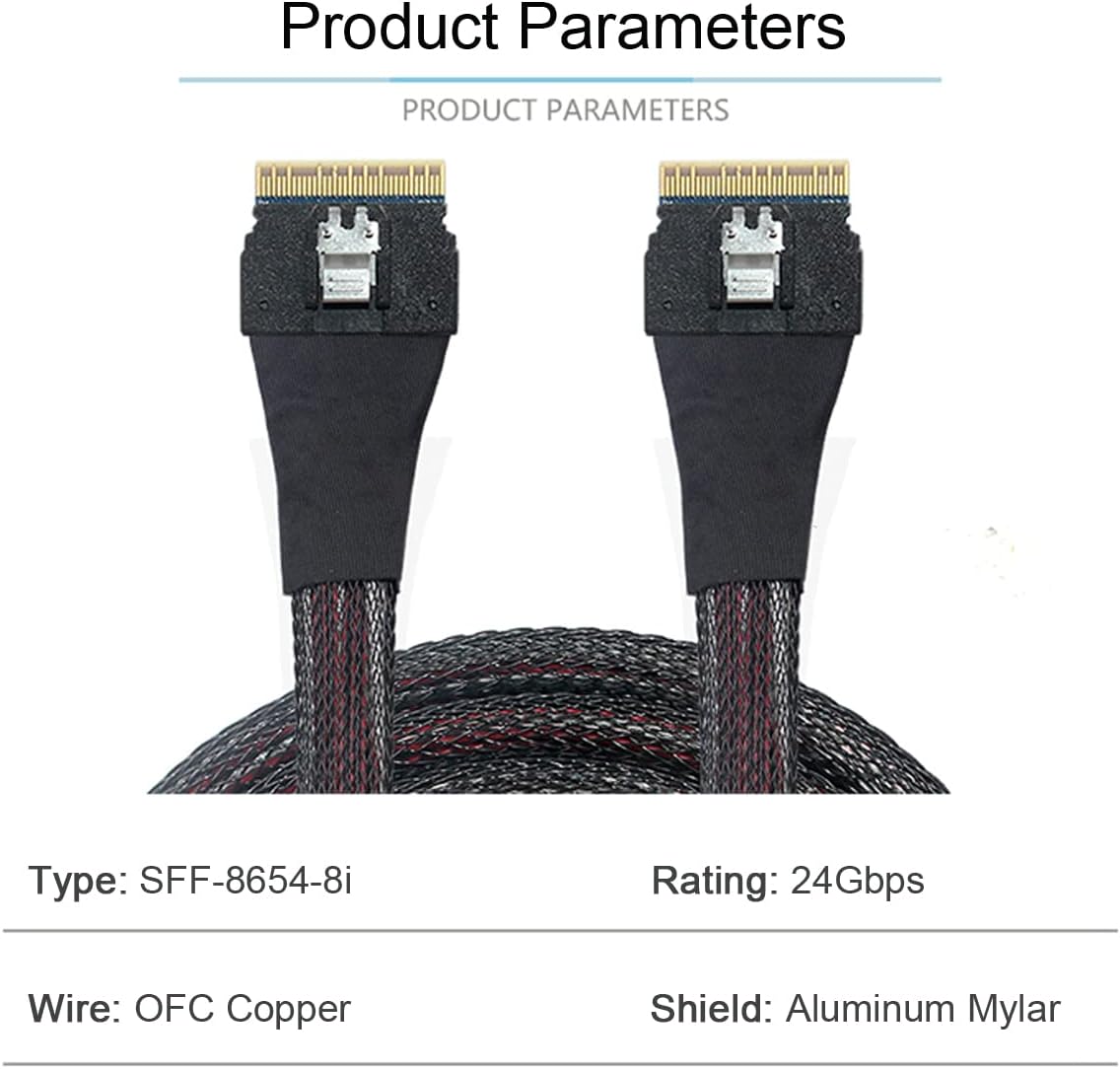 PCI-E Slimline SAS 4.0 SFF-8654 8i 74pin Host to SFF-8654 74Pin Slim SAS Target Cable 50cm
