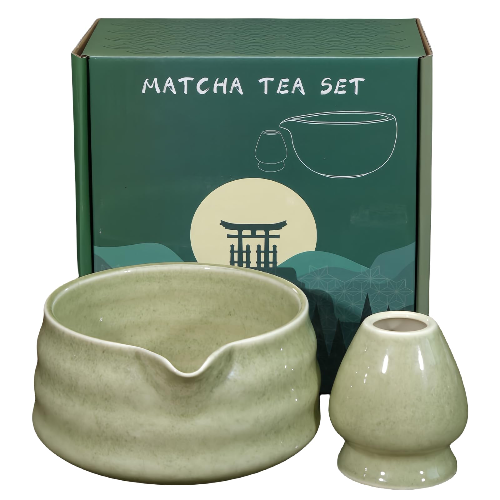 2 szt. miska matcha: 18 OZ ręcznie robiona matcha chawan miska matcha na ceremonię matcha miska ceramiczna matcha z dziobkiem, zielona