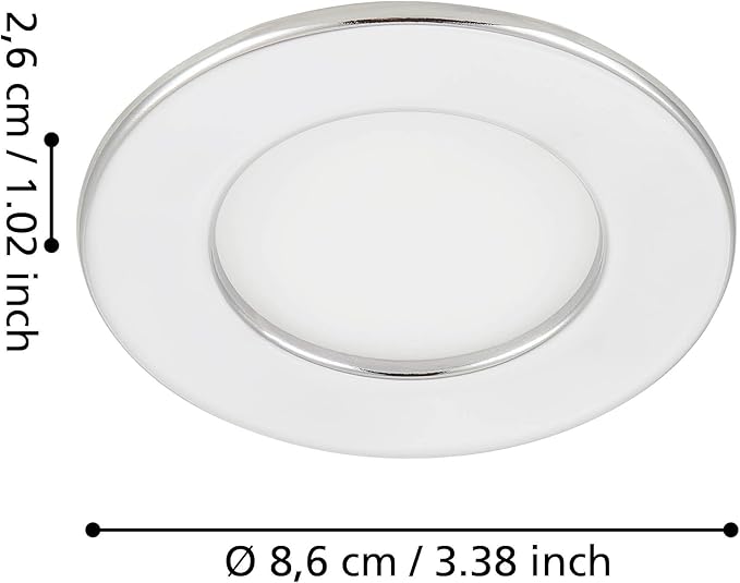 Eglo Eglo LED inbouwspot Fueva 5, Ø 8,6 cm, vlakke spot plafondlamp, ronde badkamer inbouw lamp, spotje van metaal in chroom, lage inbouwdiepte 26 mm, warm wit, IP44 photo 3