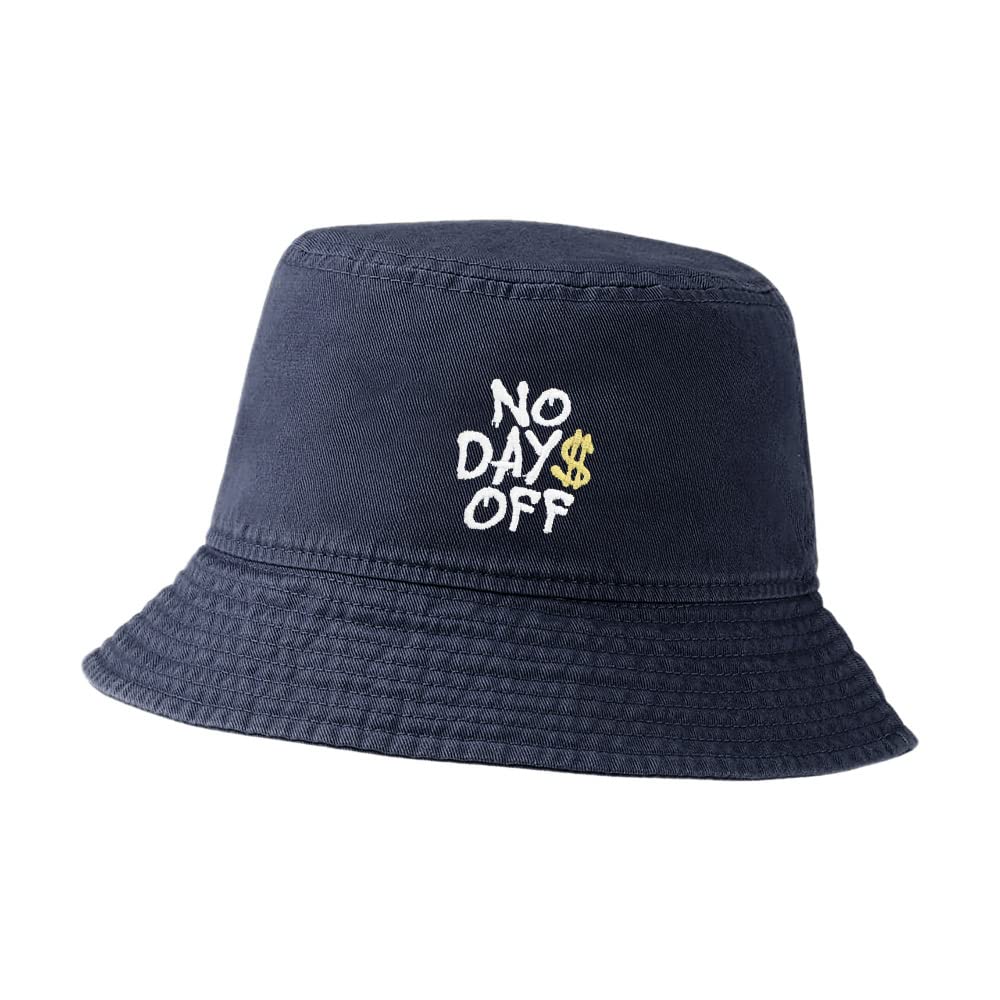Men's Bucket Hat No Days Off Embroidered Cotton Washed Unisex Casual Fisherman Hat (Navy,7 5/8)