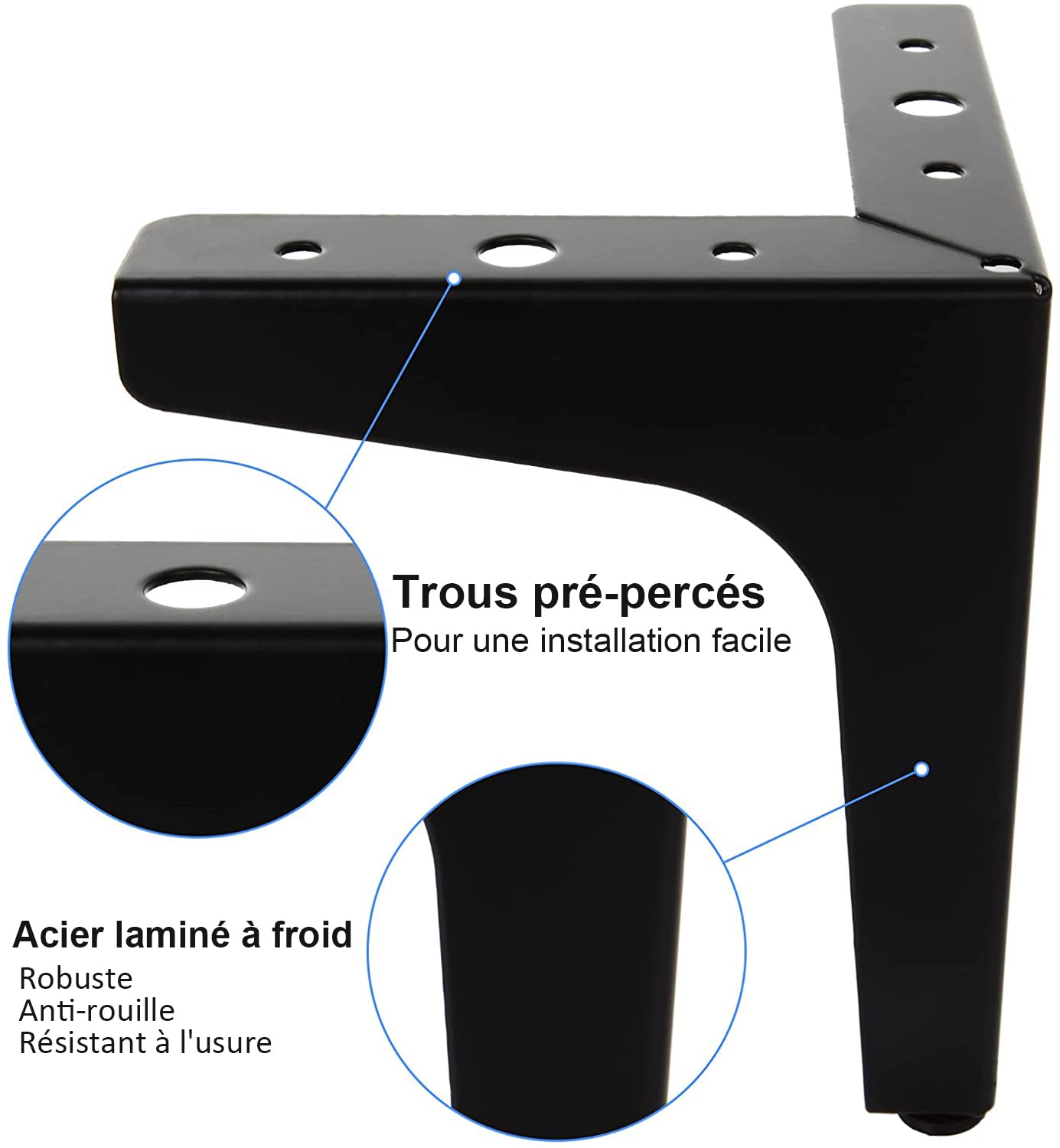 SENENQU Lot de 8 Pieds de Canapé Metal 15 cm, Pieds de Table Basse Métal Charge Jusqu'à 600 KG Pied de Meuble Noir, Support de Table en Fer Forge/Sofa, Pied pour Meuble TV, Placard